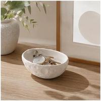 Coupelle à bibelots ovale moderne jetable en céramique motif cratère lunaire, blanc mat, pour rangement de bijoux et accessoires de coiffeuse