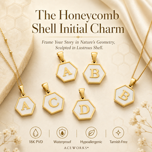 Colgante con Inicial en Forma de Panal de Abeja |   Colgante de Letra del Alfabeto Hexagonal de Concha Natural, Chapado en Oro PVD de 18K, Acero Inoxidable, para Fabricación de Joyería - Product Image 1