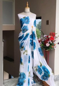 Sari Georgette de tendencia moderna para bodas y ocasiones en la playa - Product Image 3