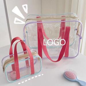 Borse da Toilette Trasparenti Impermeabili in PVC Colore Macaron con Logo Personalizzato per Spiaggia e Bagno da Viaggio per Donne - Product Image 1