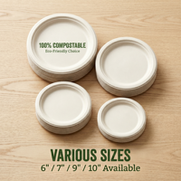 Assiette de table compostable, jetable, réutilisable, à 3 compartiments, personnalisée OEM, biodégradable, gaufrée, pour la restauration et les événements