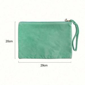Wholesale Eco Blank <b>Plain</b> Customized Printed Logo Portable Green Reusable Travel Velvet Cosmetic Makeup Bag for Women - Product Image 2