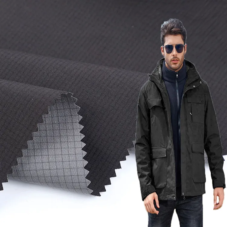 Outdoor Functional Waterproof 4-Way Stretch Polyester Ripstop Spandex TPU Woven Voile Bonded 3 Layer Softshell Fabric for Jacket