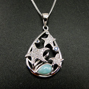 Collier pendentif étoile de mer en argent sterling 925 avec pavé de CZ et larimar naturel, vente en gros - Product Image 2