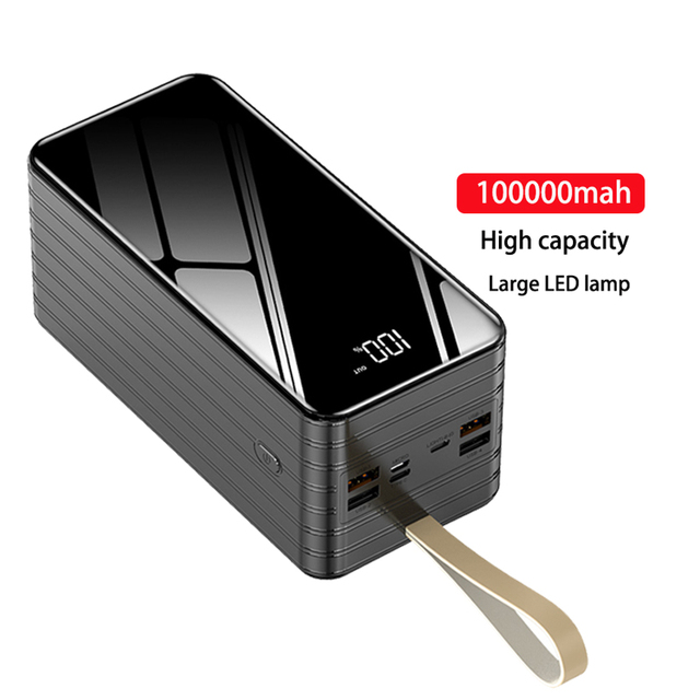 High-quality Super High Capacity Power Bank 100000Mah 4USB Output Outdoor PowerBanks 100000 Mah with Lanyard for Outdoor Use