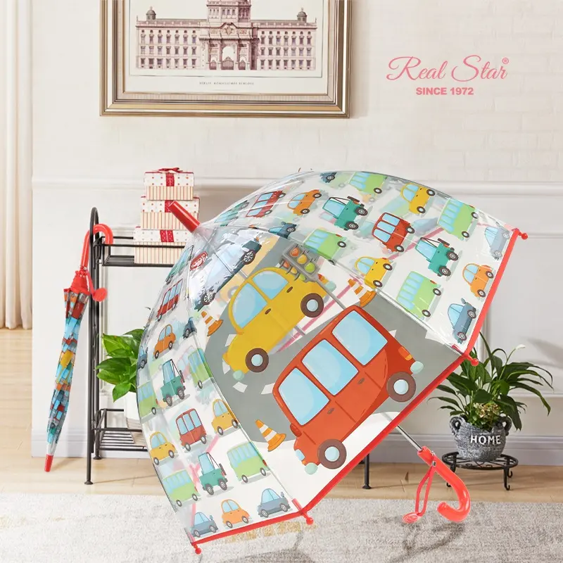 RST overall printing dome clear windproof and waterproof kids umbrella car and bus print children umbrella for boys