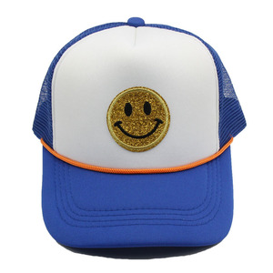 Parche bordado Logo Malla Dos tonos 5 Panel Cara sonriente Cuerda de béisbol Sombrero de camionero - Product Image 2