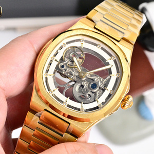Reloj de Lujo para Hombre, Diseño Automático Esqueleto, Tono Dorado, Correa de Acero, Logotipo Personalizado, OEM, ODM, Venta al Por Mayor - Product Image 2