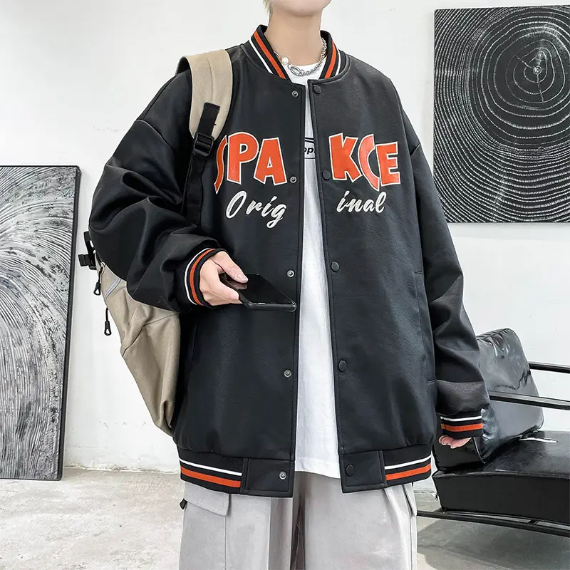 Fashion Type Hot Printing Jacket For Men Casual Varsity Sports Stand Collar Coat Younger Black Clothing
