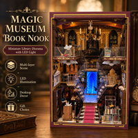 Kit DIY de bibliothèque miniature en bois Magic Museum Book Nook avec éclairage LED, insert de diorama pour étagère, cadeau artisanal pour adultes