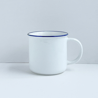 Mug de camping personnalisé en émail blanc avec bordure argentée – Lot en gros pour usage commercial – Offre groupée pour commandes en vrac