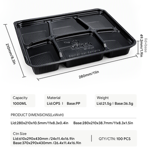 ถาดเตรียมอาหารแบบใช้แล้วทิ้งขนาด 1000 มล. 6 ช่อง ทำจากพลาสติก PP พร้อมฝาใส OPS ใช้กับไมโครเวฟได้ - Product Image 2