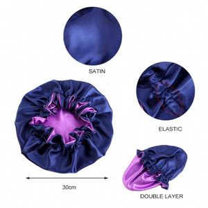 Bonnet de nuit unisexe en satin soyeux à double couche avec logo personnalisé, bord ondulé, ajustable, toutes saisons, vente en gros - Product Image 3