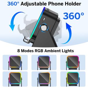 Yeni 5 in 1 kablosuz indüksiyon hoparlör ile cep telefonu 360 ° ayarlanabilir standı Stereo ses 8 RGB ortam ışığı - Product Image 4