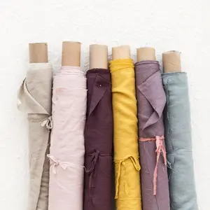 Morbido tessuto di lino naturale all'ingrosso per abbigliamento biancheria da letto tende tessuto di lino denim grigio prezzo al metro
