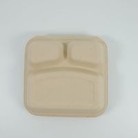 Boîte à lunch jetable biodégradable et compostable de 9 pouces, 3 compartiments, en bagasse, pour plats à emporter