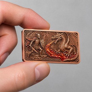 Barre commémorative Dragon <span class=keywords><strong>Slayer</strong></span> en cuivre fin .999 de 1 oz, pièce de défi personnalisée en relief 3D sur le thème de la légende médiévale, pour cadeau de luxe - Product Image 3