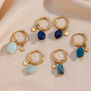 Orecchini pendenti impermeabili in acciaio inossidabile placcato oro 18K in pietra naturale ottetto Non appannato - Product Image 1