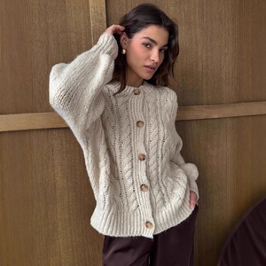 Cardigan en maille torsadée épaisse vintage pour femme, nouvelle collection automne-hiver, avec doublure en <span class=keywords><strong>mohair</strong></span> et laine, col simple boutonnage - Product Image 3