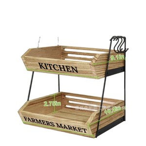 Cesta de Frutas de Madera de 2 Niveles, Estante de Almacenamiento para Cocina, Gran Capacidad, Estilo Mercado de Agricultores, Organizador de Encimera - Product Image 5
