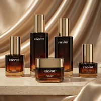 Ensemble de flacons en verre dégradé brun haut de gamme, flacons vides pour toner, lotion, crème, avec couvercle doré pour cosmétiques, étiquette privée