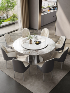 Mesa de comedor y silla de plato de roca de lujo ligero italiano mesa de comedor redonda pequeña y moderna para el hogar - Product Image 3