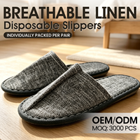 Pantuflas Desechables Transpirables de Lino con Suela Gruesa de 6 mm Antideslizante, Empaquetadas Individualmente, Pantuflas para Huéspedes de Hotel, OEM ODM MOQ 3000