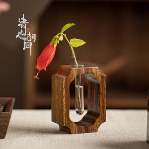 Walnut Wood Flower <b>Vase</b> Solid Wood <b>Small</b> <b>Vase</b> Tea Ceremony Accessory Hydroponic Ornament Irregular Shape Floral Display - Product Image 4