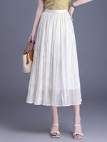 Robe amincissante à taille haute avec ceinture élastique et broderies, design trapèze pour une silhouette sablée, en fibre de polyester