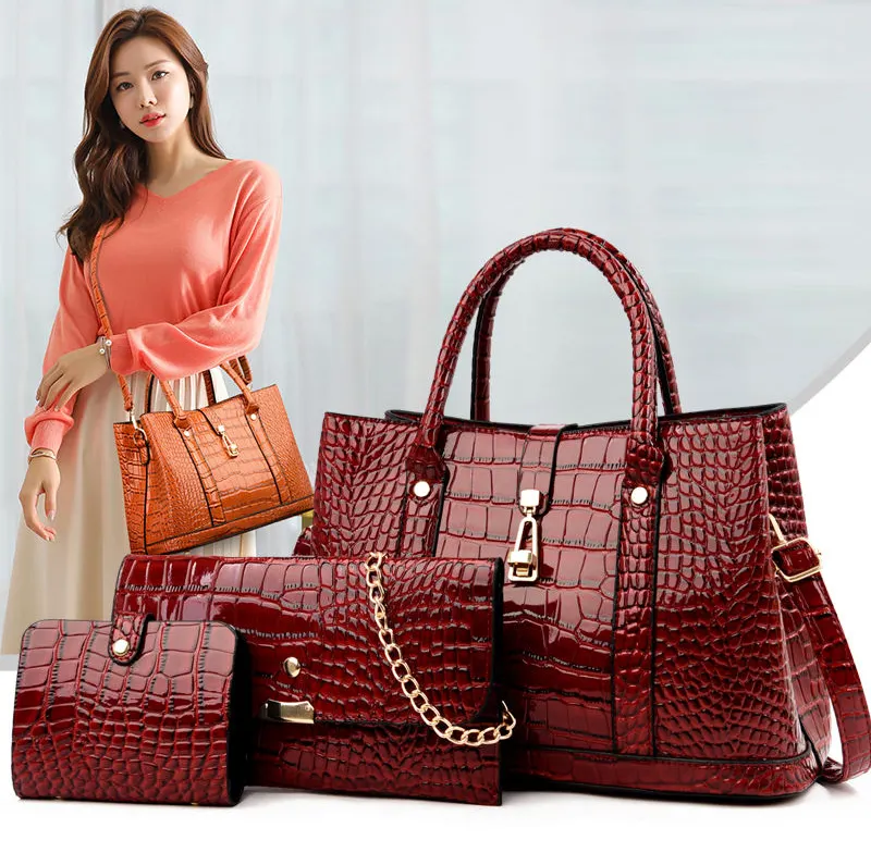 3 Piece Set Bag Fashion PU Leather Ladies Women Shoulder Handbag Design Chains Crossbody Stylish Handbags for women luxury