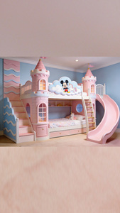 Letto a Castello <span class=keywords><strong>Unicorno</strong></span> Stile Principessa Francese Rosa, Letto Matrimoniale Madre-Figlia con Scivolo e Contenitore per Ragazze, Multifunzionale - Product Image 4
