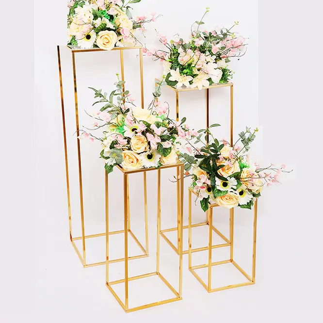 Support de fleurs de mariage de luxe Rectangle support de pièce maîtresse en métal doré événement mariage fournitures de mariage décorations pour fleur de table