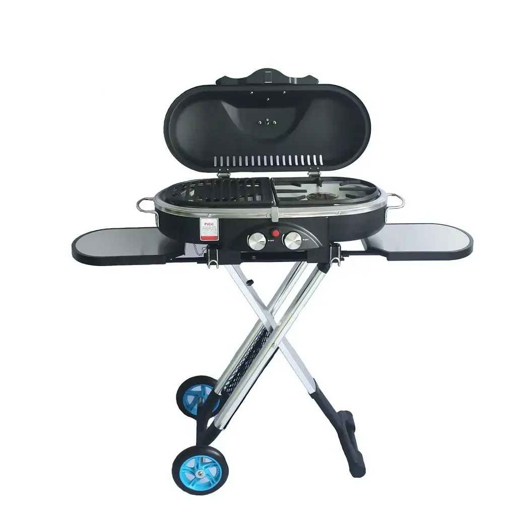 Gril à gaz au propane pliable pour l'extérieur Réchaud à gaz Barbecue de camping avec roue