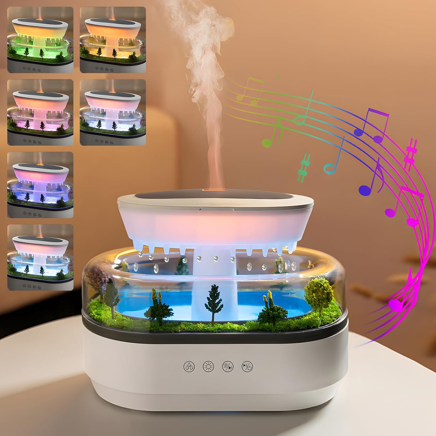 New Creative Home Decoration Simulated Raindrop Smart Ultrasonic Aroma Diffuser 7 Color Light White Noise Air Humidifier