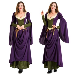 Robe de reine médiévale pour cosplay, violette et verte, à manches longues, costume de fête d'Halloween, costume de jeu de rôle pour femmes adultes - Product Image 1