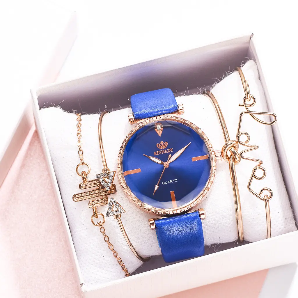 5pcs Set Top Style, Fashion Women's Luxury Leather Band Analog Quartz Wristwatch Ladies Watch Women Dress Clock/