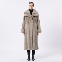 Manteau long en vison véritable bleu argenté pour femme, col à revers, coupe décontractée, coupe-vent, écologique, fermeture à boutons-pression, teint uni