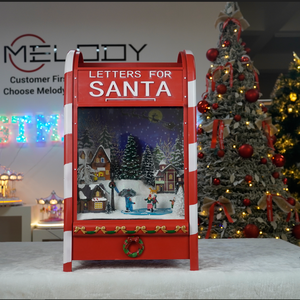 Figurine de Noël avec boîte aux lettres <span class=keywords><strong>du</strong></span> Père Noël LED avec fonction neige et rotation Musique un jouet festif pour la saison des fêtes - Product Image 2
