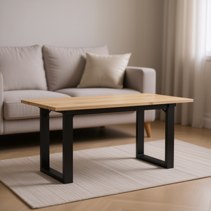 Tavolino da caffè con struttura a O in legno massello di pino e acciaio, 35,4x15,7x17,7 pollici, mobili moderni e industriali per soggiorno - Product Image 2