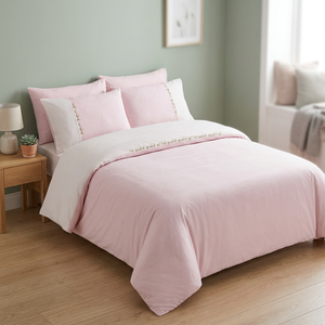Nouvel ensemble de draps de lit d'hôtel personnalisables en coton 100% écologique, couleur rose, design moderne, 400 fils au pouce carré - Product Image 2