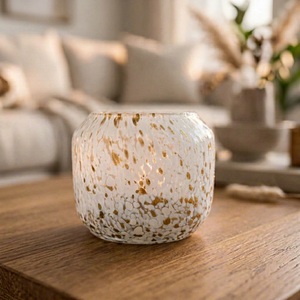 White Gold Speckled <b>Art</b> <b>Deco</b> Glass Table <b>Vase</b> Round Modern Luxury Centerpiece Bowl for Home Wedding Decor - Product Image 1