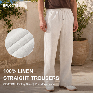 100% <strong>Linen</strong> <strong>Pants</strong> Men Summer Casual <strong>Drawstring</strong> Straight Trousers Lightweight Breathable Beach <strong>Pants</strong> Wholesale Custom Logo OEM - Product Image 1