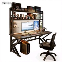 Bureau d'ordinateur, bureau de jeu et ensemble chaise, bureau à domicile pour chambre, table intégrée avec étagère