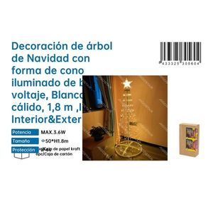 Decoración de Árbol de Navidad en Forma de Cono, 1.8M, Luz Blanca Cálida, Interior/Exterior - Product Image 2