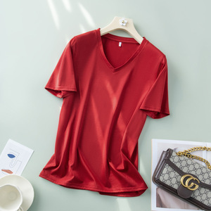 T-shirt personnalisé à col en V pour femme, coupe classique, 180 GSM, mélange coton et polyester, impression sérigraphique - Product Image 6