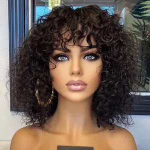 150% 200% Density Brazilian Perruque Glueless Nonlace Machine Made With Bang Water Wave 100% Human Hair Wigs, Main picture 14"