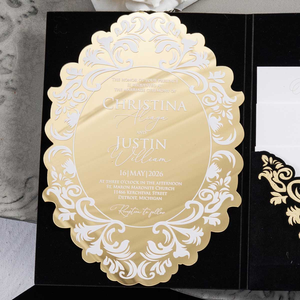 Lời mời đám cưới de Mariage thẻ máy in trifold sang trọng thanh lịch lá vàng gương acrylic lời mời thẻ 15 năm - Product Image 4