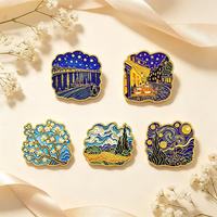 En gros, Pin's en métal émaillé, motif dessin animé Van Gogh, personnalisé, mignon, créatif, accessoire de vêtement, badge souvenir