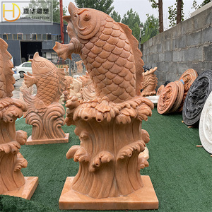 Fuente de agua para jardín con diseño de carpa tallada en piedra Jiahua, estilo asiático, adorno duradero. - Product Image 1