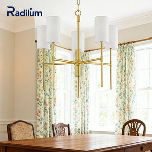 Lustre Olivia, cadre moderne en laiton satiné avec abat-jour en colonne de <span class=keywords><strong>lin</strong></span>, bras <span class=keywords><strong>lin</strong></span>éaires, plafonnier, <span class=keywords><strong>suspension</strong></span> à chaîne réglable - Product Image 1